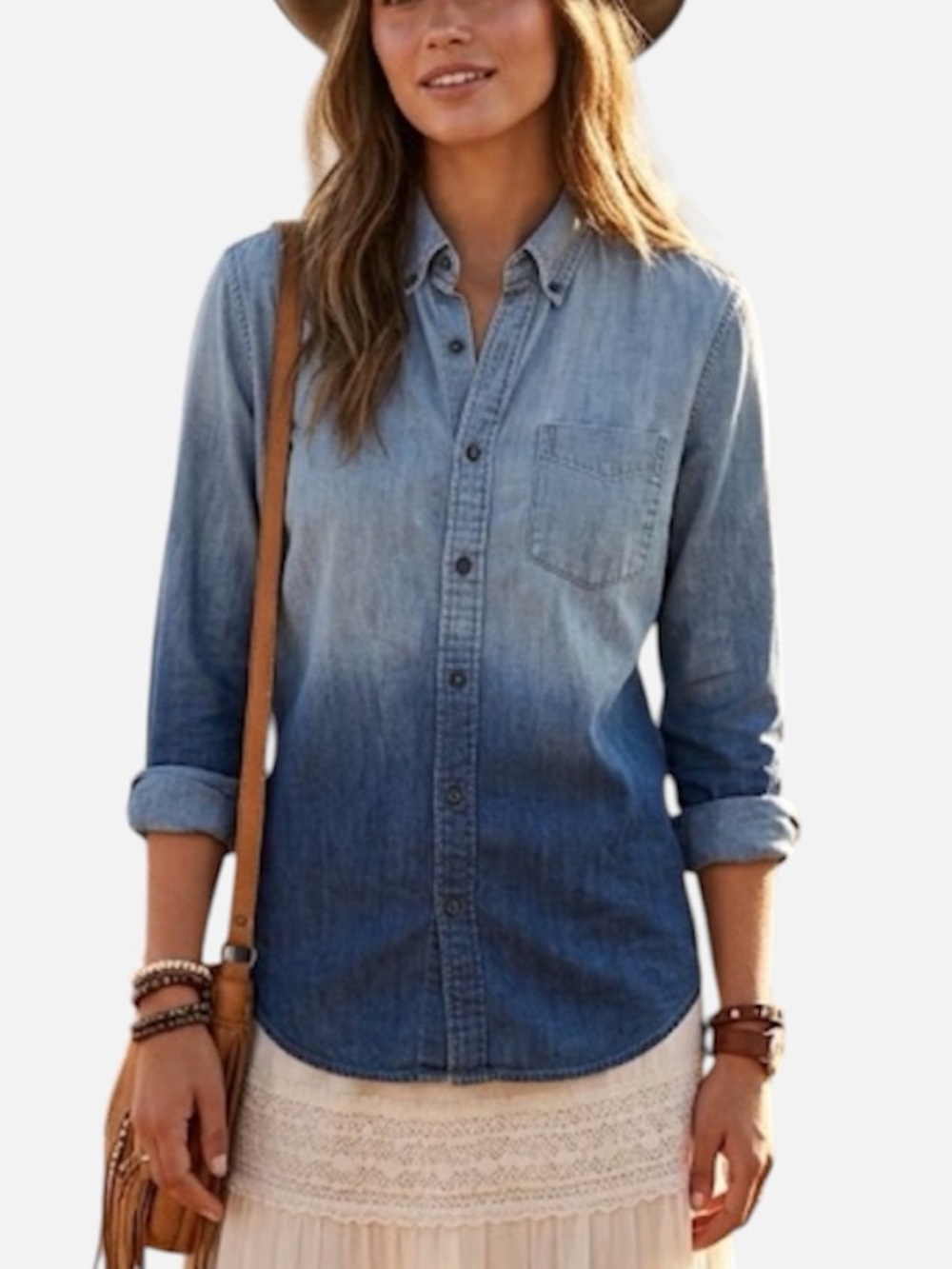 🇪🇸🐠 American Eagle denim, chambray shirt, ombre, button-down, western coastal